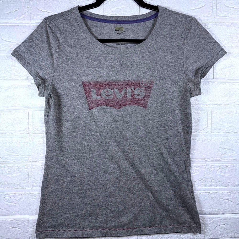 Levi's Graphic Tee Women Medium Gray Logo Casual Short Sleeve Shirt